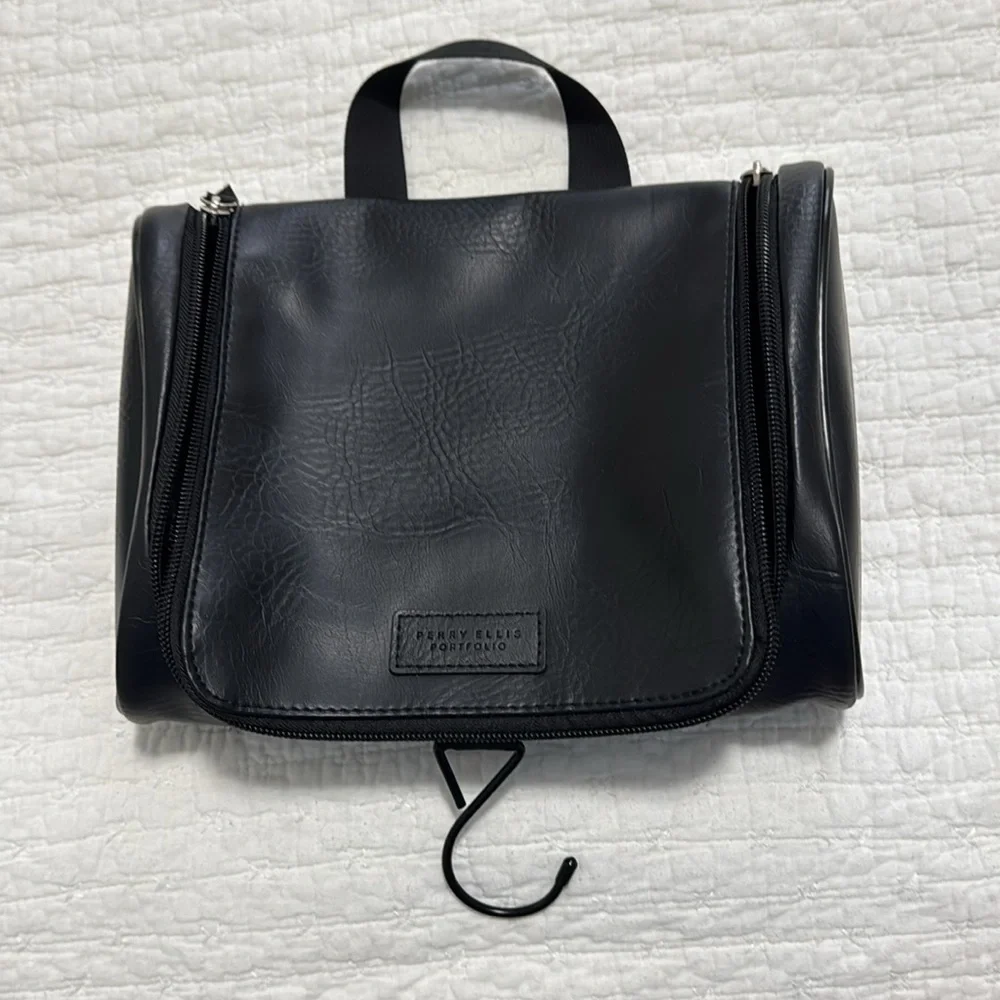 Perry Ellis Black Toiletry Bag with Structured Design